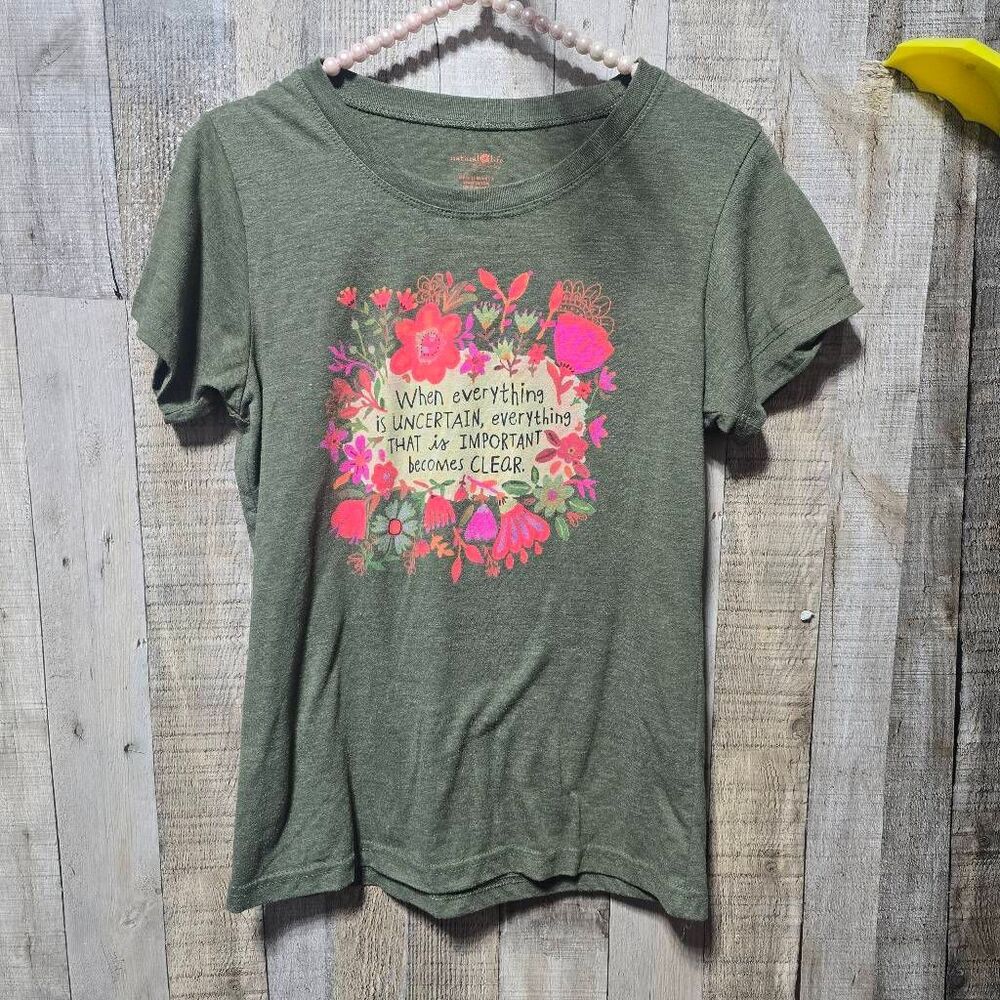 Natural Life Green Quote When Everything Is Uncertain Graphic Tee Small Boho